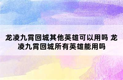 龙凌九霄回城其他英雄可以用吗 龙凌九霄回城所有英雄能用吗